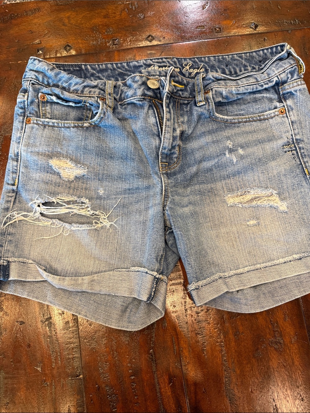 American Eagle Outfitters Light Blue Ripped Denim Cutoff Shorts